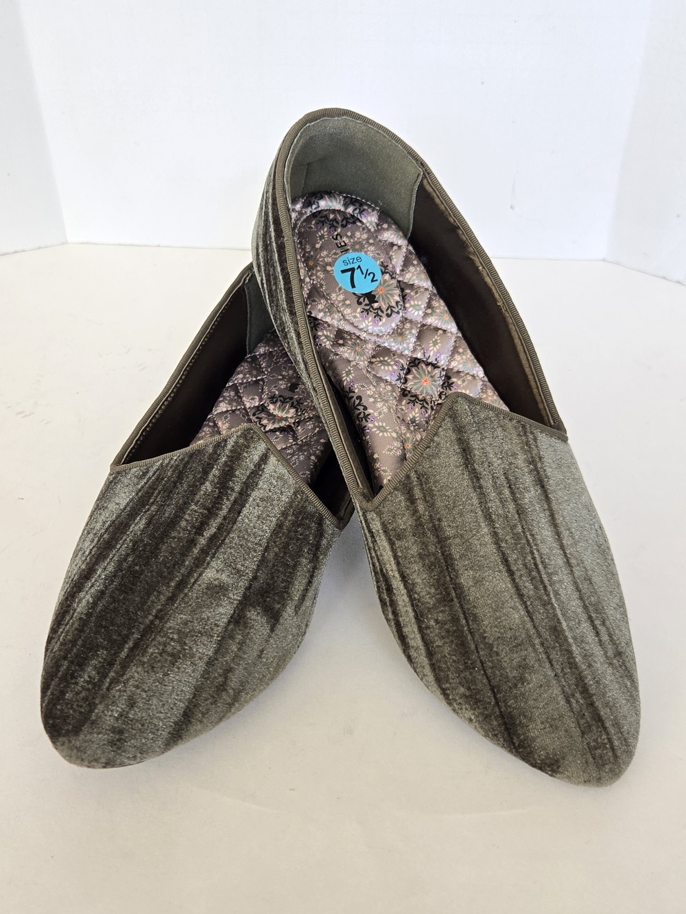 Birdies Olive Velvet Quilted Insole Slip-Ons